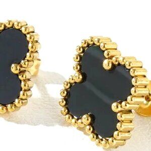 18K GOLD DIPPED QUATREFOIL INLAID WITH ENAMEL STUD CLOVER EARRINGS